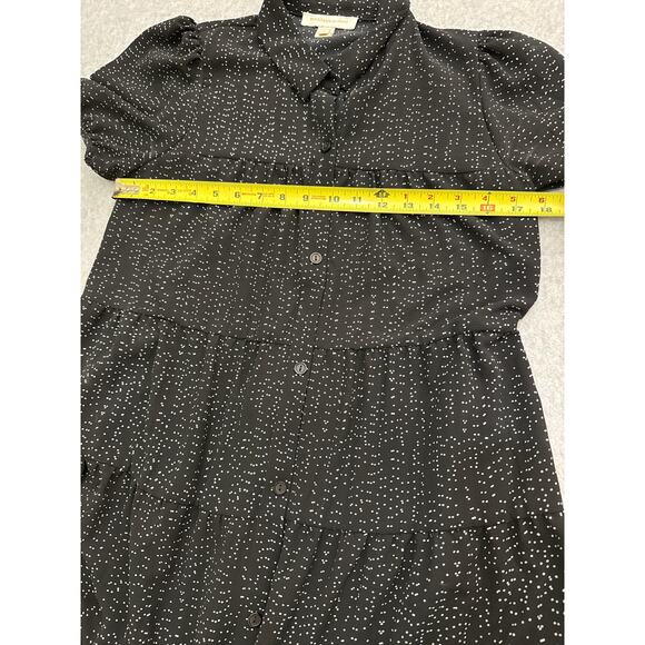 Monteau LA Black Tiered Mini Dress Black and White Polka Dot Short Sleeve Small - Picture 4 of 5